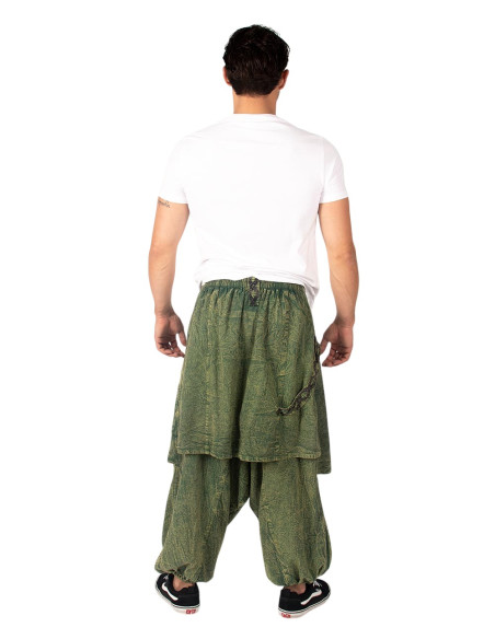 Pantalon afghan en coton de style bohème avec ourlet et symbole Om