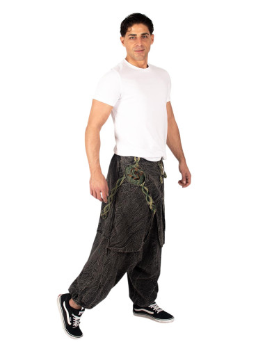 Grey cotton Afghan trousers with green details...
