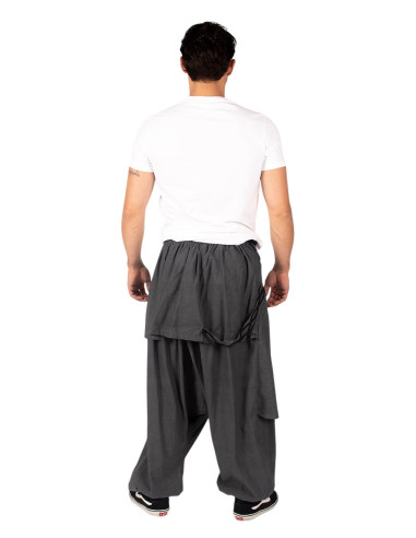 Pantaloni afghani in cotone grigio con orlo...