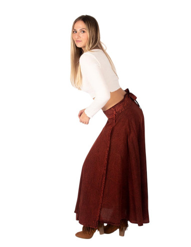 Long wrap skirt in reddish-brown boho style,...