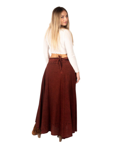 Long wrap skirt in reddish-brown boho style,...