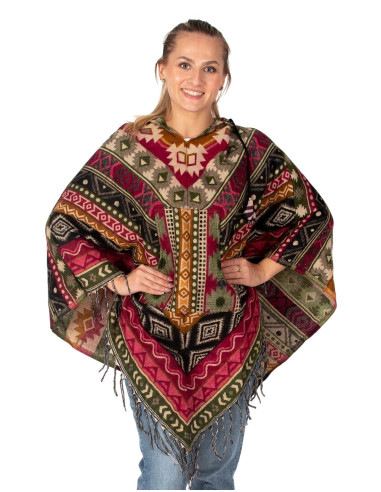 Poncho unisex in stile boho con cappuccio e...