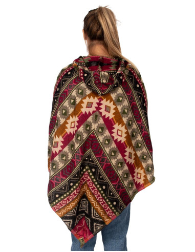 Unisex boho-style poncho with hood and fringe |...