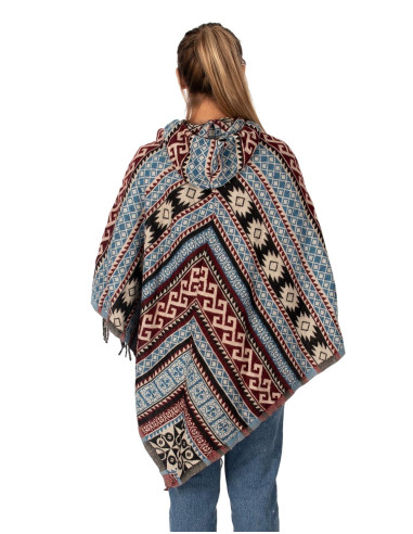 Poncho unisex estilo boho con capucha y flecos...