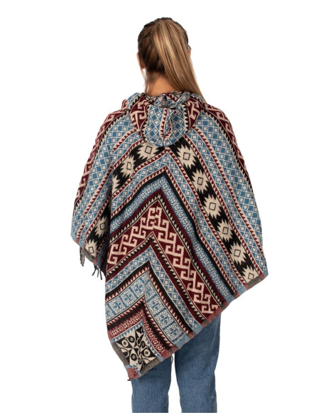 Poncho unissex estilo boho com capuz e franjas | Artesanato étnico