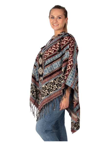 Poncho unisex estilo boho con capucha y flecos | Artesanía étnica