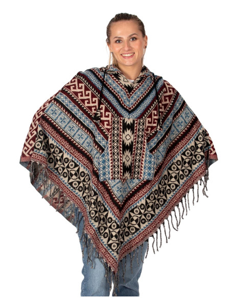 Poncho unisexe bohème à capuche et franges | Artisanat ethnique