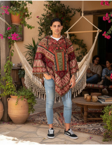Poncho bohème unisexe à capuche et poches |...