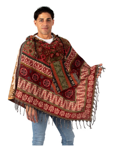 Poncho unissex estilo boêmio com capuz e bolsos...