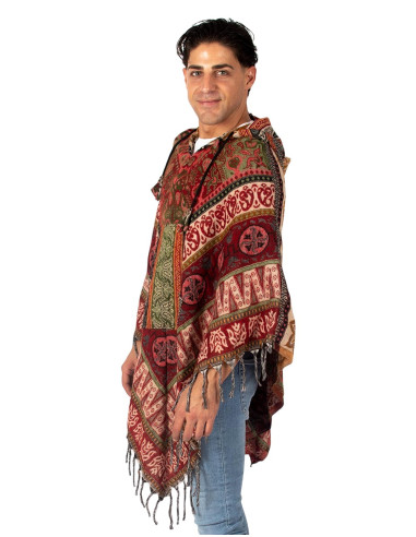 Poncho unissex estilo boêmio com capuz e bolsos...