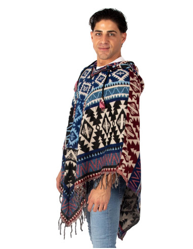 Poncho bohémien unisex con cappuccio e tasche |...