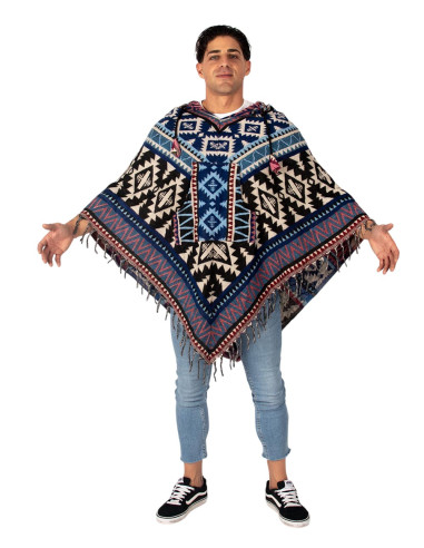 Poncho bohémien unisex con cappuccio e tasche |...
