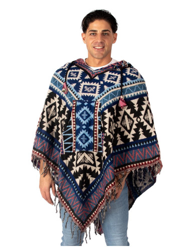 Poncho bohème unisexe à capuche et poches |...
