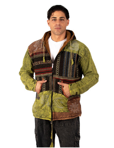 Handgefertigte Patchworkjacke mit Fleecefutter...