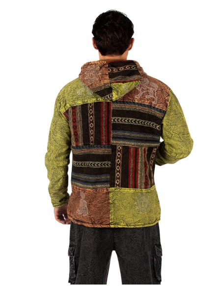 Jaqueta artesanal em patchwork com forro de lã polar – Fabricada na Índia