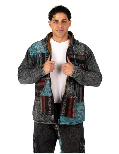 Handgefertigte Patchworkjacke mit Fleecefutter...