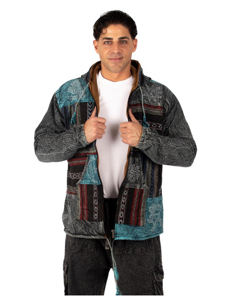 Jaqueta artesanal em patchwork com forro de lã polar – Fabricada na Índia