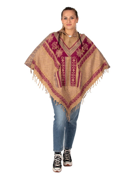 Handgefertigter Poncho aus Baumwolle mit Kapuze – Indischer Boho-Stil
