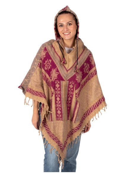 Handgefertigter Poncho aus Baumwolle mit Kapuze – Indischer Boho-Stil