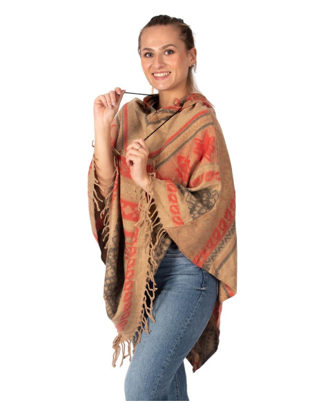 Handgefertigter Poncho aus Baumwolle mit Kapuze – Indischer Boho-Stil