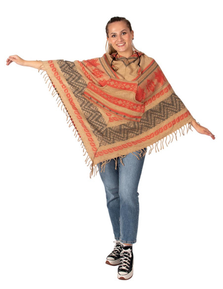 Poncho artesanal de algodão com capuz – moda boho indiana