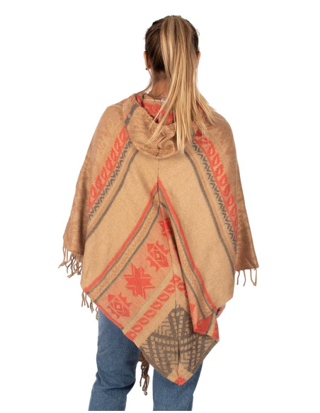 Poncho artesanal de algodão com capuz – moda boho indiana
