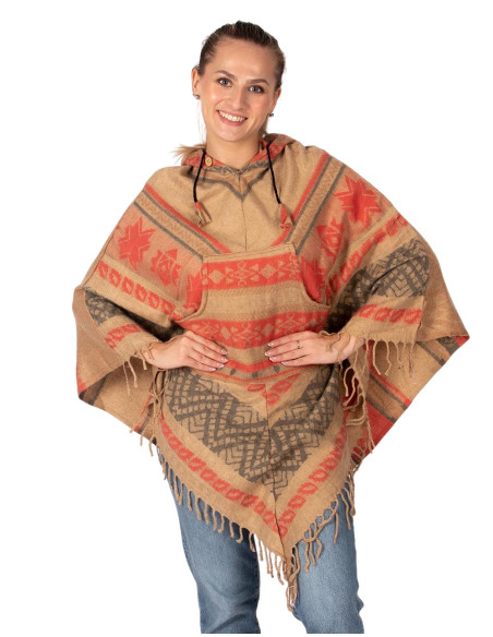 Handmade cotton wool poncho with hood – Indian boho fashion