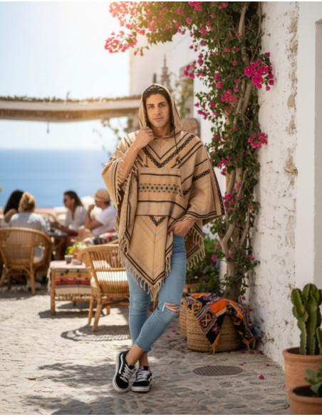 Unisex-Poncho aus Baumwollwolle mit Kapuze – Kimago