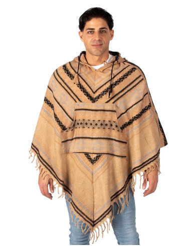 Poncho unisexe en coton et laine avec capuche –...