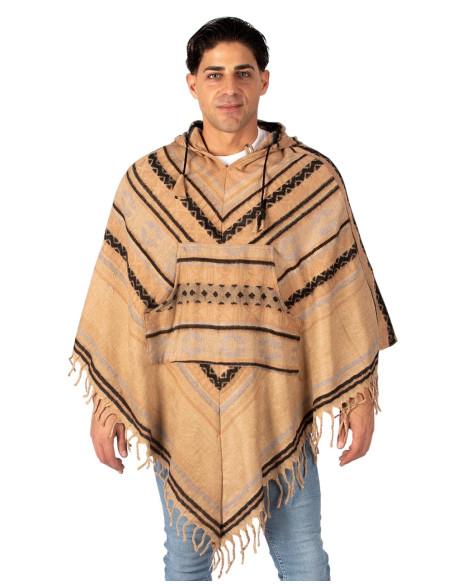 Poncho unisexe en coton et laine avec capuche – Kimago