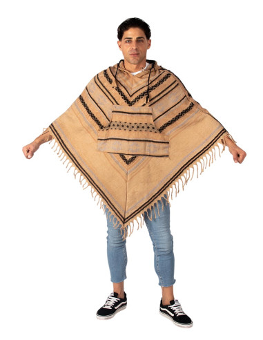 Poncho unisex in cotone e lana con cappuccio –...