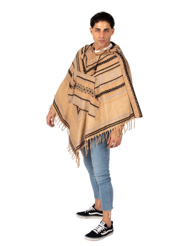 Poncho unisex in cotone e lana con cappuccio –...