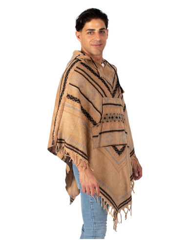 Poncho unisex in cotone e lana con cappuccio –...