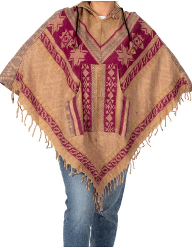 Poncho unisex in cotone e lana con cappuccio –...