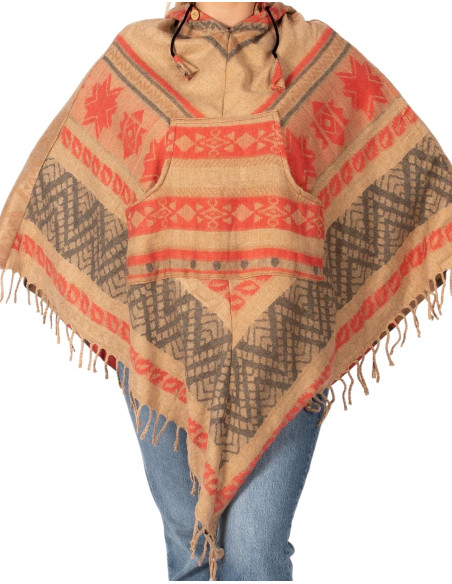 Unisex-Poncho aus Baumwollwolle mit Kapuze – Kimago