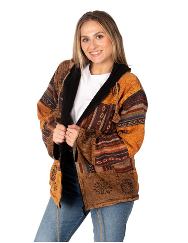Giacca patchwork unisex con fodera in pile –...