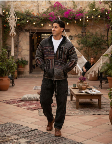 Unisex-Patchworkjacke mit Fleecefutter – Handgefertigt in Indien