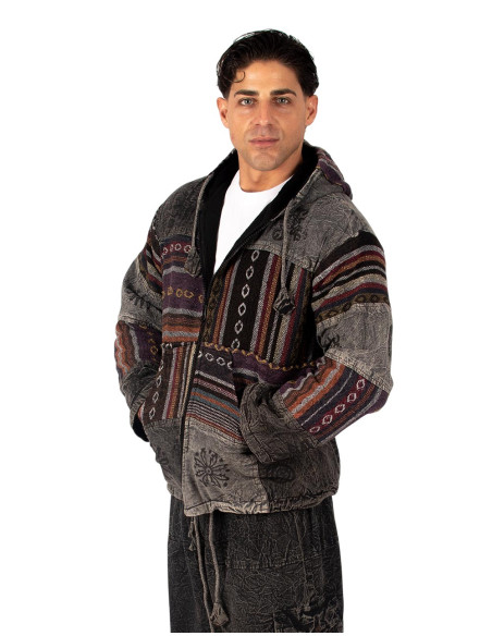 Unisex-Patchworkjacke mit Fleecefutter – Handgefertigt in Indien