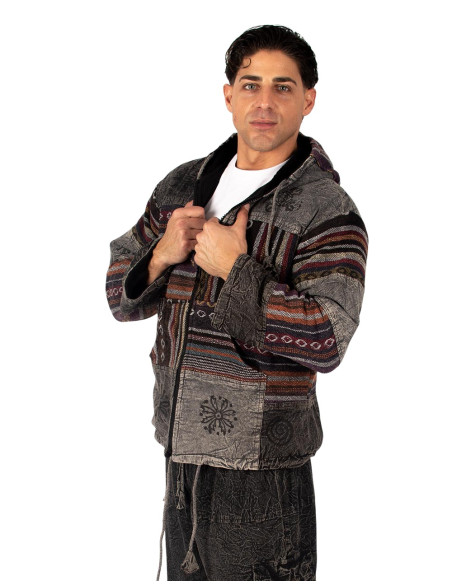 Veste patchwork unisexe avec doublure polaire – Fabriquée à la main en Inde