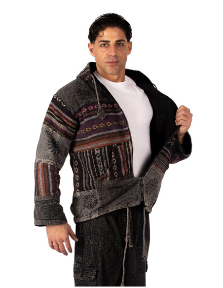 Jaqueta patchwork unissex com forro de lã polar – Feita à mão na Índia