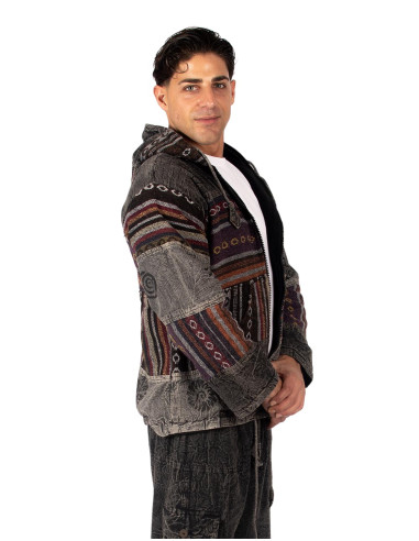 Unisex patchwork jacket with fleece lining –...