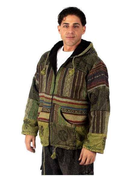 Unisex-Patchworkjacke mit Fleecefutter – Handgefertigt in Indien