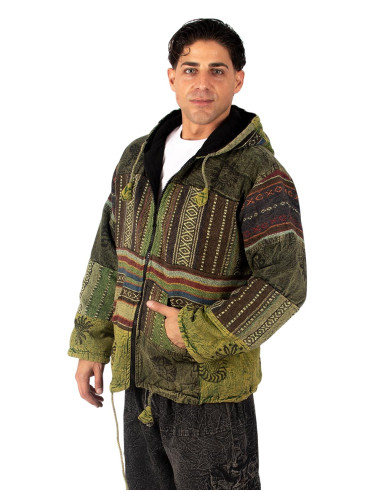 Jaqueta patchwork unissex com forro de lã polar...