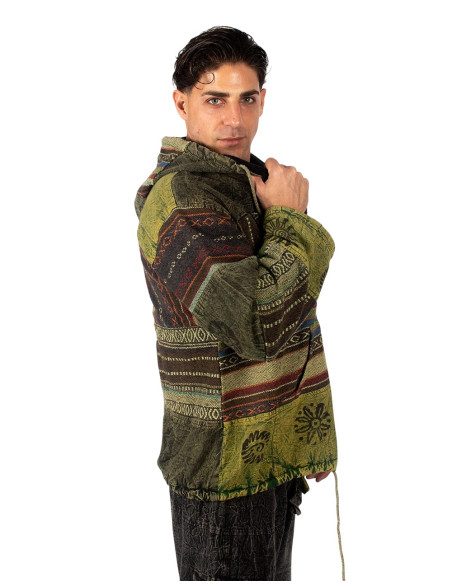 Unisex-Patchworkjacke mit Fleecefutter – Handgefertigt in Indien