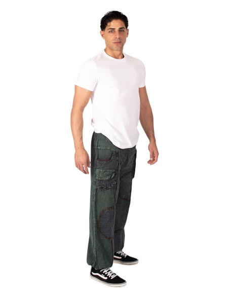 Pantaloni harem unisex in cotone viola con effetto consumato