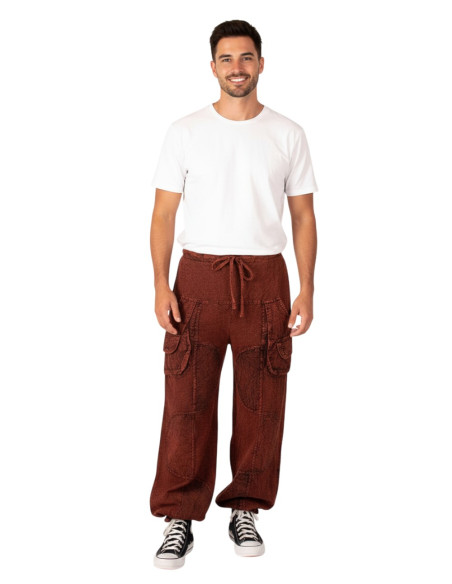 Unisex-Haremshose aus bordeauxroter Baumwolle im Ethno-Stil