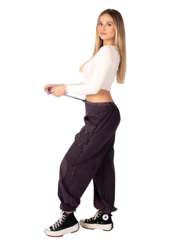Unisex lila Baumwoll-Haremshose im Ethno-Stil