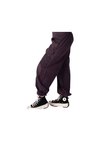 Unisex purple cotton harem pants in an ethnic style