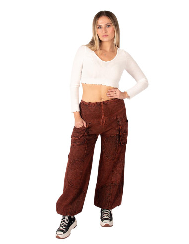 Pantaloni harem unisex in cotone bordeaux in...