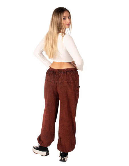 Pantalon sarouel unisexe en coton bordeaux de style ethnique